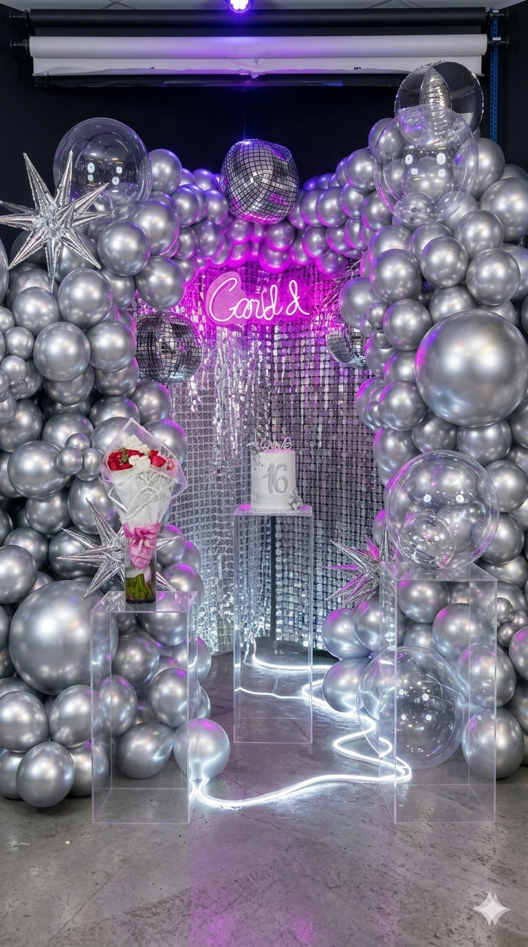 Decoración con globos y flores